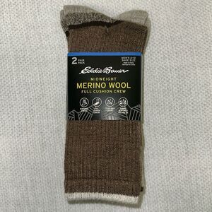 Eddie Bauer Men’s Heather Brown Ribbed Midweight Full Cushion Crew Socks 2 pk
